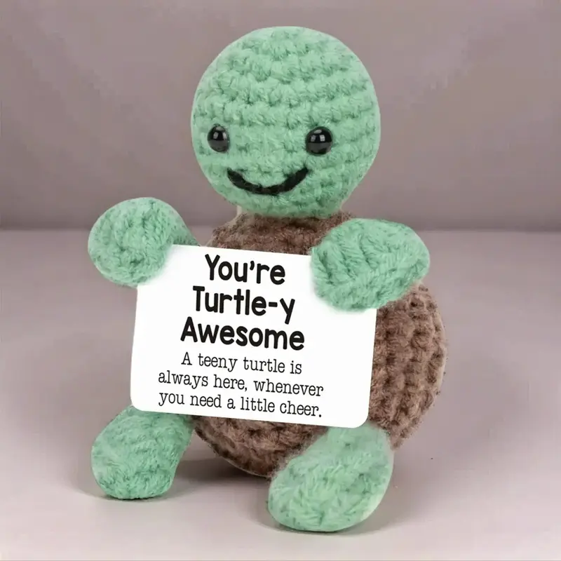 Cute Crochet Turtle Design Card Plush Toys, 1 Set Mini Funny Positive Turtle Gift, Croccheted Stuffed Animal, Handmade Croche...