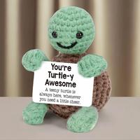 Cute Crochet Turtle Design Card Plush Toys, 1 Set Mini Funny Positive Turtle Gift, Stuffed Animal, Handmade Crochet Animal, E...
