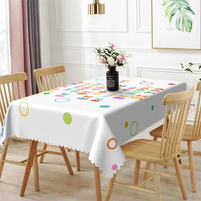 Colorful Letter Circle White Rectangle Tablecloth - Aperturee