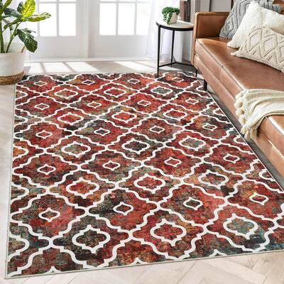 Garvee Washable Rug 8x10 Large Living Room Rug Boho Rug Modern Geometric Area Rugs for Bedroom Distressed Office Floor Carpet...