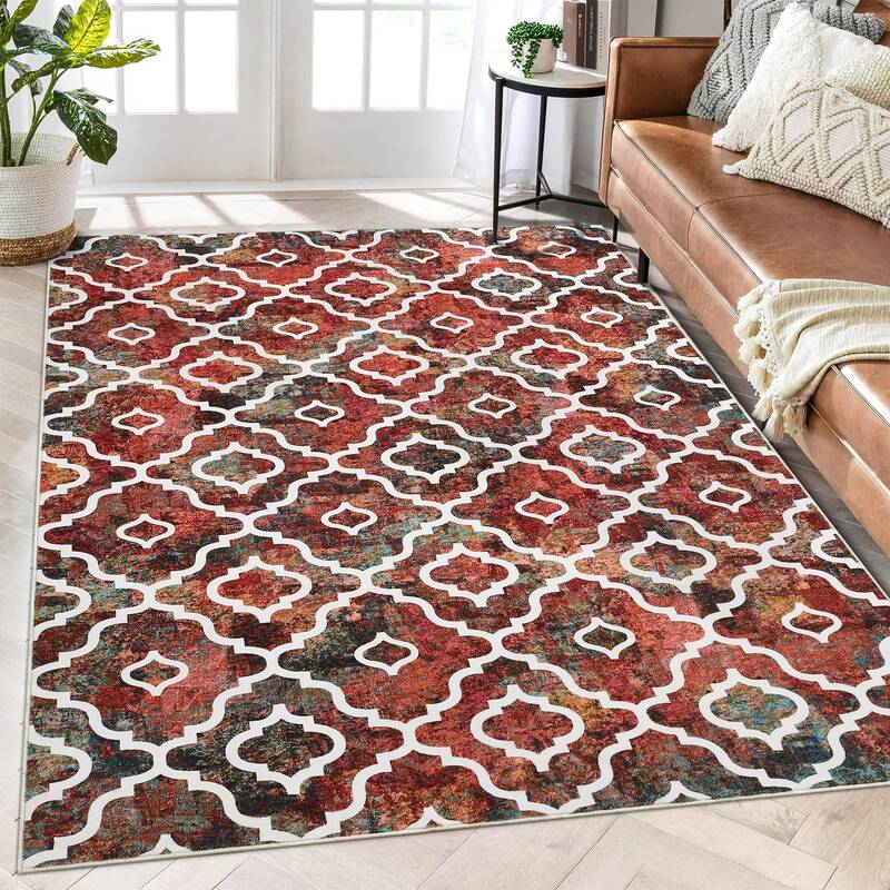 Garvee Washable Rug 8x10 Large Living Room Rug Boho Rug Modern Geometric Area Rugs for Bedroom Distressed Office Floor Carpet...