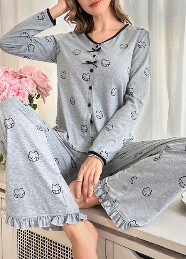 Modlily Light Grey Animal Print Lounge Top and Pants - S