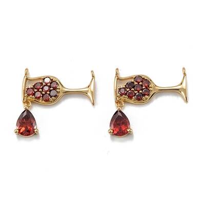 Brass Micro Pave Red Cubic Zirconia Pendants