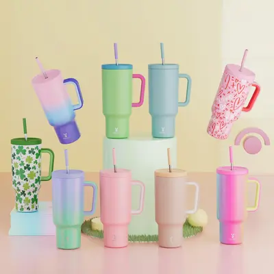 【Meoky】40oz Classic Straw Handle Cup, Multi-grid Ice Cube Mold, Leak-proof Cup Lid, Silicone Handle, Non-slip Noise Reduc...