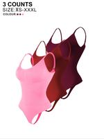 Women's Solid Adjustable Strap Shapewear Bodysuit, Fall Wear, Fallfreshness 16 Colors 3 Counts Open Crotch Design Tummy Contr...