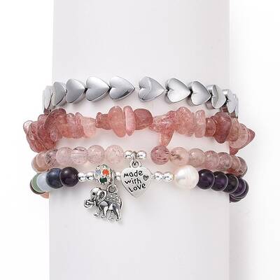 4Pcs Natural & Synthetic Gemstone Stretch Bracelet Sets