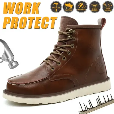 Men's Breathable Work Safety Boots - Anti - Slip with Steel Toe Protection, Suitable for All Seasons. Closed - style with An...