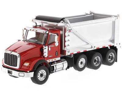 International HX620 Tandem Axle with Pusher Axle OX Stampede Dump Truck Red and Chrome \