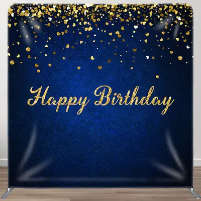 Royal Blue Gold Glitter Fabric Backdrop Cover for Birthday - Aperturee