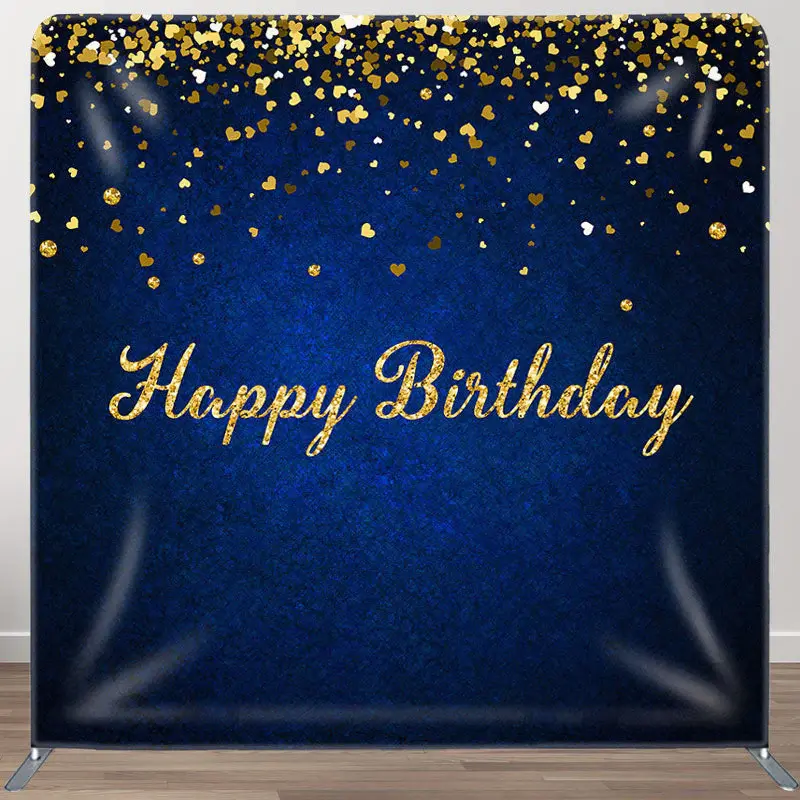 Royal Blue Gold Glitter Fabric Backdrop Cover for Birthday - Aperturee