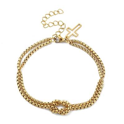 304 Stainless Steel Hollow Cross Charm Bracelet with Double Layer Box Chains