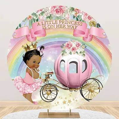 Rainbow Little Princess Round Baby Shower Backdrop