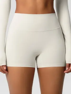 Women's Solid Color High Waist Sports Shorts, High Stretch Comfortable Breathable Tummy Control Butt Lifting Yoga Shorts, La...