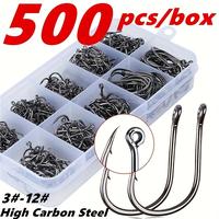 HUAPUDA 500pcs No. 3-12 Strong Carbon Steel Fishing Hooks, Sharp Single Hook With Barb, Fishing Accessories，Strong Sharp Fi...