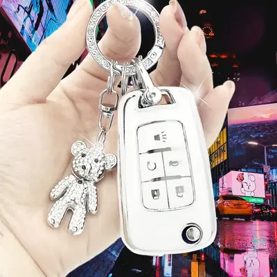 Cartoon Bear Design Car Key Case, Car Key Protective Cover, Car Key Decorative Case Compatible With Chevrolet, Cruze, Cap...