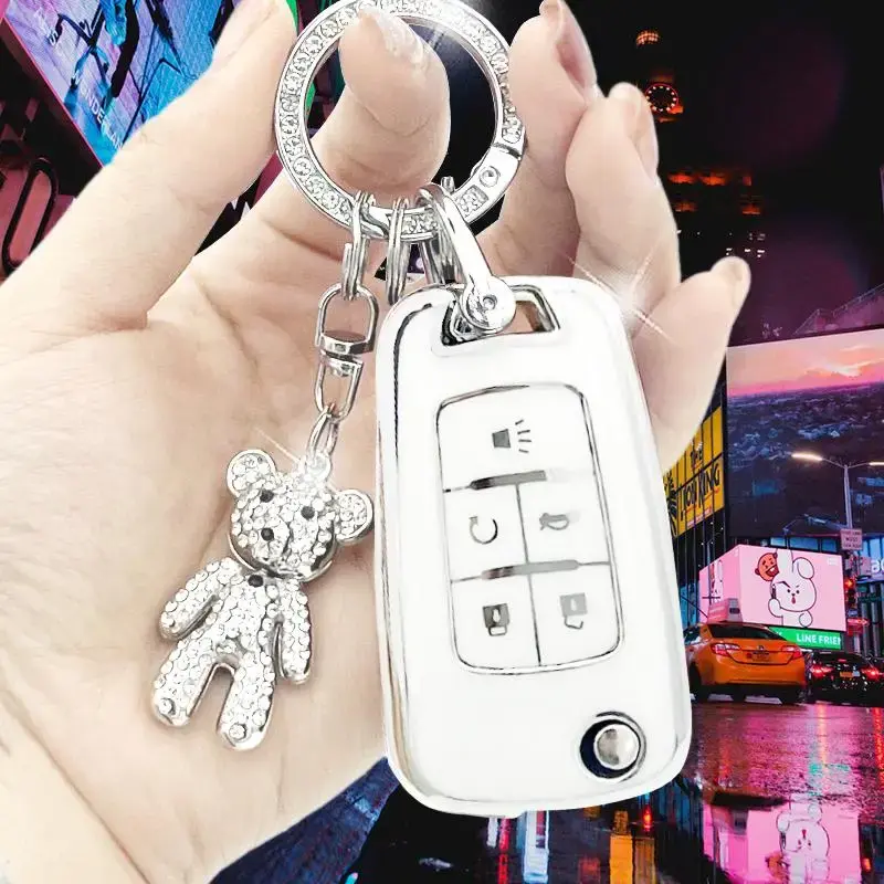 Cartoon Bear Design Car Key Case, Car Key Protective Cover, Car Key Decorative Case Compatible With Chevrolet, Cruze, Cap...