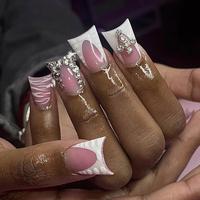 Duck Nails Fashion Press on Nails Set, 24pcs Rhinestone Decor Fake Nail & Tape & Nail File for Women & Girls DIY Nail Art, El...