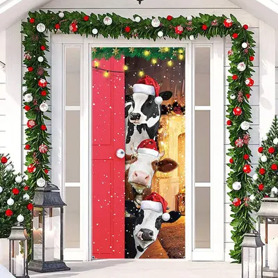 Glitter Farmhouse Funny Cows Christmas Door Cover - Aperturee