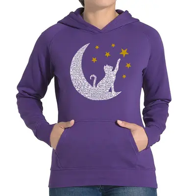 Cat Moon - Women's Word Art Hooded Sweatshirt - Black - Large
