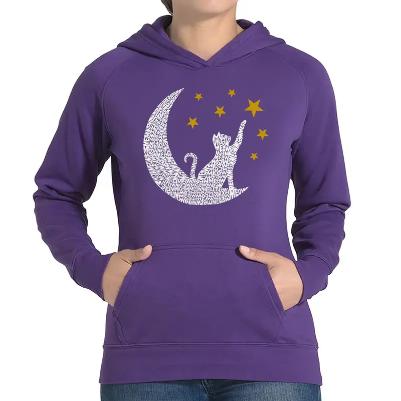 Cat Moon - Women's Word Art Hooded Sweatshirt - Black - Large
