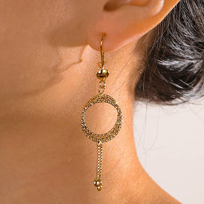 Elegant and Stylish Brass Flat Round Tassel Hoop Earrings