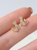 Cute Cat Design Stud Earrings, Fashionable Rhinestone Decorated Earrings for Women & Girls, Trendy All-match & Exquisite Jewe...