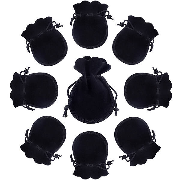 Beebeecraft 20Pcs Velvet Drawstring Bags 3.7x3Inch Black Calabash Shape Bags for Jewlery Candy Gifts