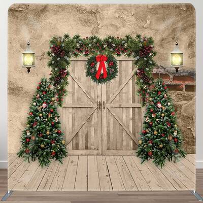 Aperturee Retro Stone Cave Wood Door Xmas Pillow Case Backdrop | Christmas Photo Backdrop | Xmas Backdrop | Christmas Backdro...