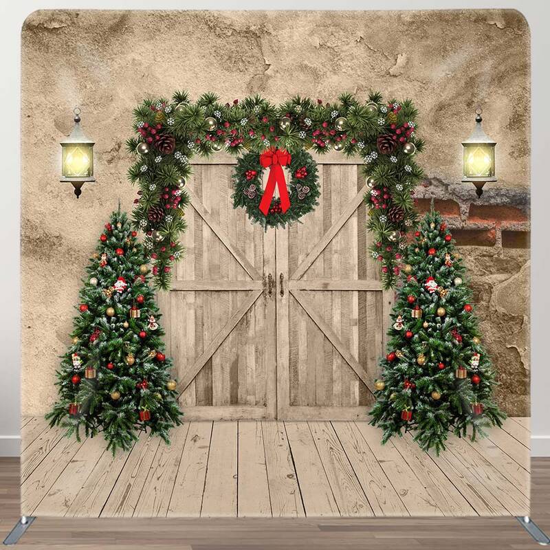 Aperturee Retro Stone Cave Wood Door Xmas Pillow Case Backdrop | Christmas Photo Backdrop | Xmas Backdrop | Christmas Backdro...