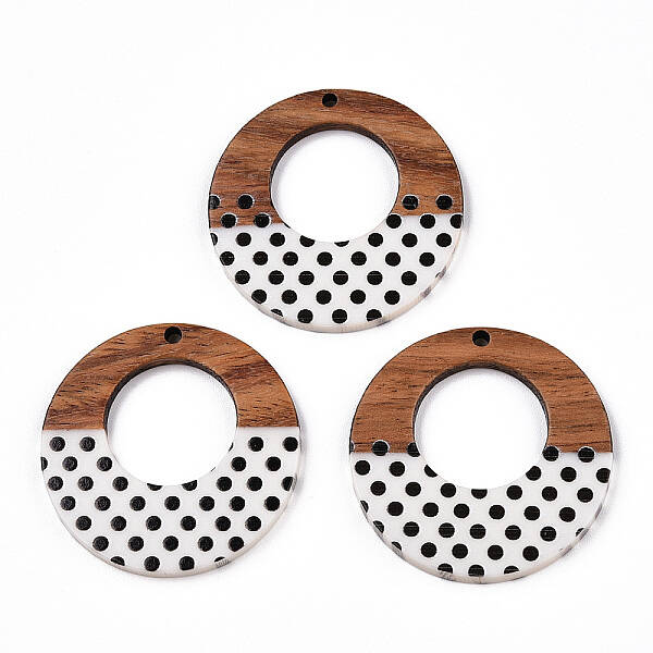 Printed Opaque Resin & Walnut Wood Pendants