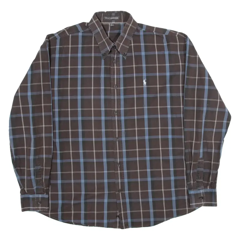 POLO GARAGE Mens Shirt Brown Check Long Sleeve XL
