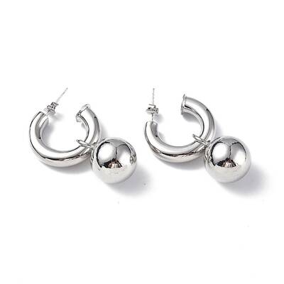 Brass Ring with Ball Dangle Stud Earrings