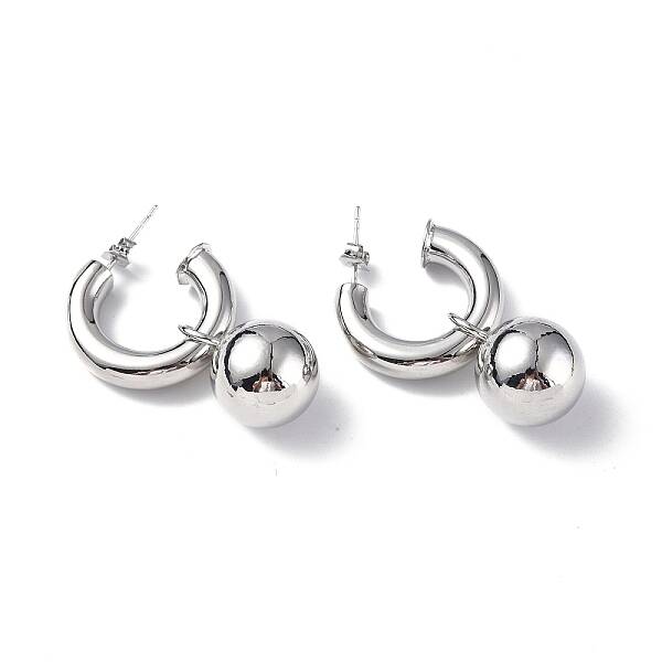Brass Ring with Ball Dangle Stud Earrings