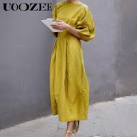 UOOZEE Women's Half Sleeve Loose Maxi Dress - Solid Color, Round Neck, Casual Summer Comfort, Linen Fabric, Everyday Elegance...