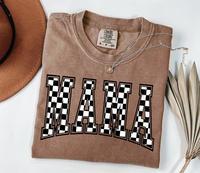 Comfort Color Retro Checkered Mama Shirt, Cute Mothers Day Gift, Personalize Mom Tee, Pregnancy Announcement, Casual Summer T...