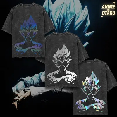 [SPECIAL] Hologram Edition Majin Vegeta Vintage Unisex Oversize Anime Manga Acid Washed T-shirt, graphic tee,anime merch fan,...
