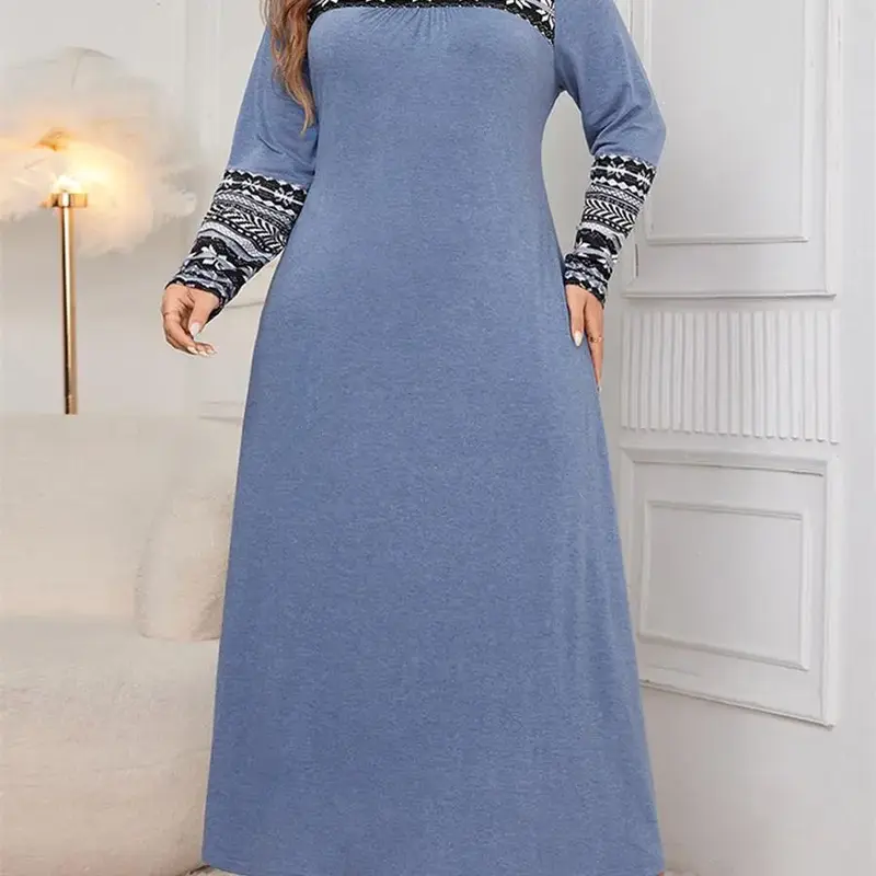 Elegant Plus Size Long Dress - Women's Floral Print V-Neck Date Night Outfit