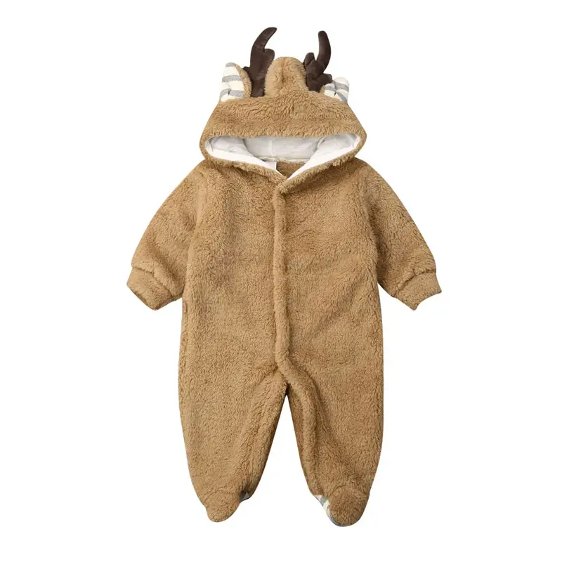 Calsunbaby Christmas Clothes for Newborn Baby Girl Boy Antlers Fleece Hooded Romper Jumpsuit Warm Winter Outfits Clothes
