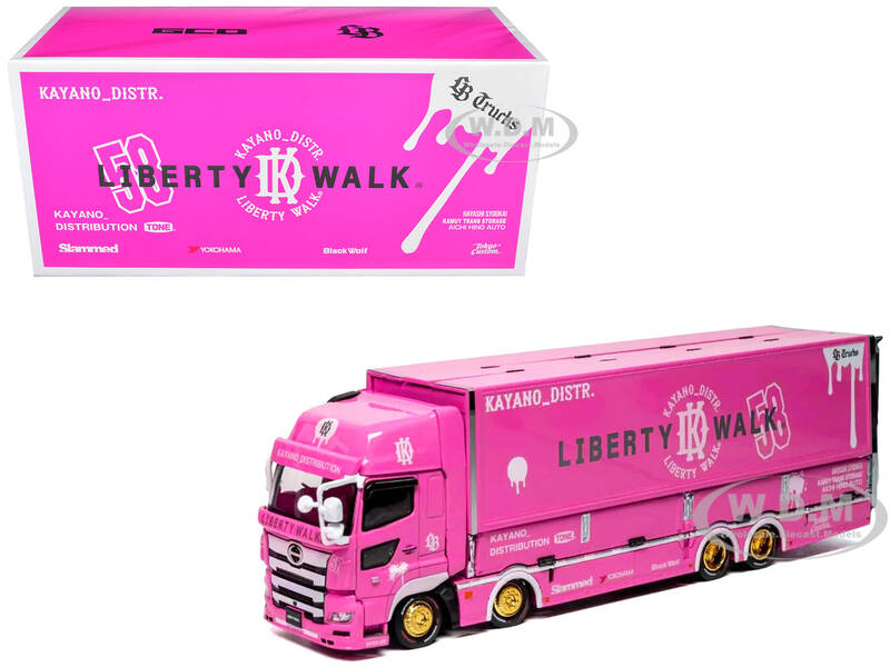 Hino 700 Transporter RHD (Right Hand Drive) LB-Trucks - Kayano_Distr. Pink Metallic with Graphics 1/64 Diecast Model by GCD
