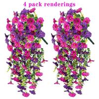 Artificial Hanging Flowers, 2/4 Counts Fake Plants with Eucalyptus Leaves, Uv Resistant Realistic Hanging Plants for Home Gar...