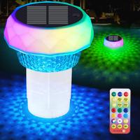 Solar Powered Pool Chlorine Floater with Light, Floating Dispenser Fits 2x3” Tablets, Decorative Anti-sinking Chlorine Hold...