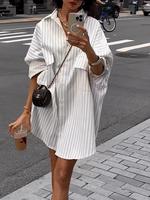 Women's Striped Print Button Front Pocket Long Blouse, Casual Classy Drop Shoulder Long Sleeve Top for Summer, Ladies Chic Cl...