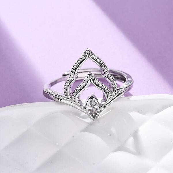 Brass Micro Pave Cubic Zirconia Adjustable Finger Rings for Women