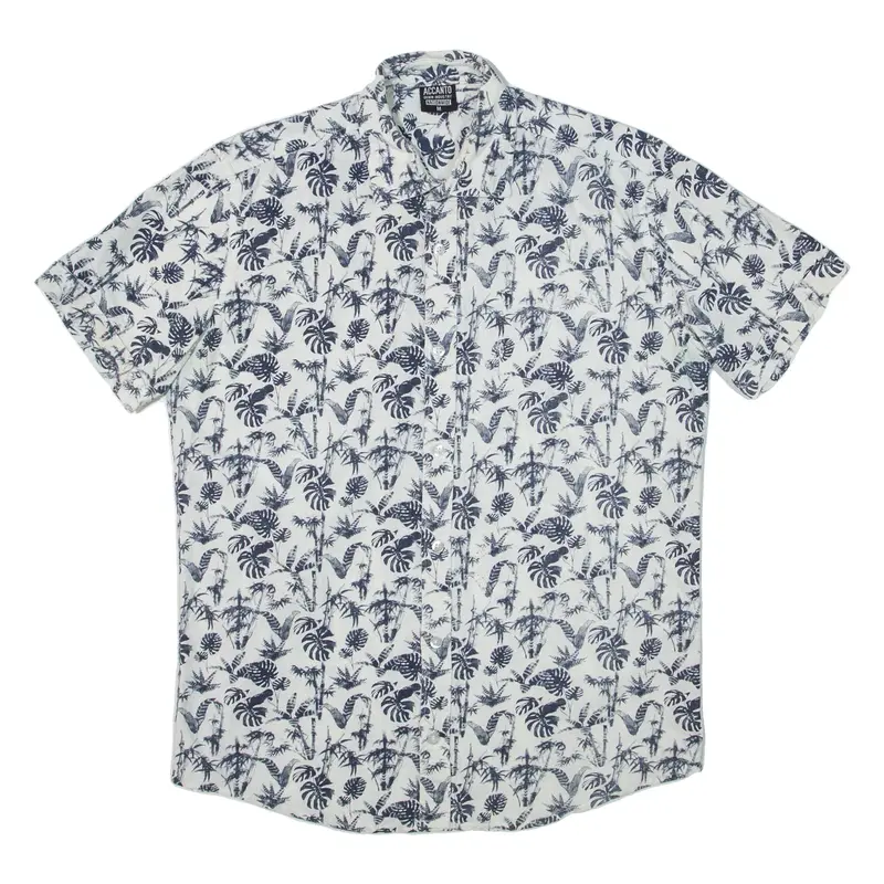 ACCANTO Mens Hawaiian Shirt White Floral M