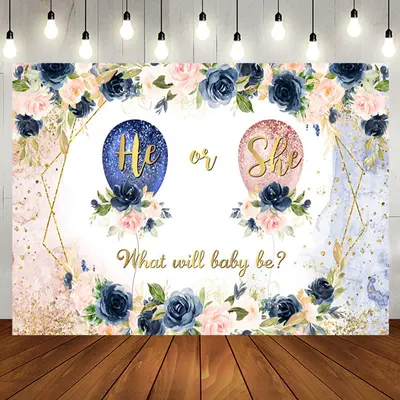 Aperturee Gender Reveal Balloon Soft Pastel Flowers Backdrop