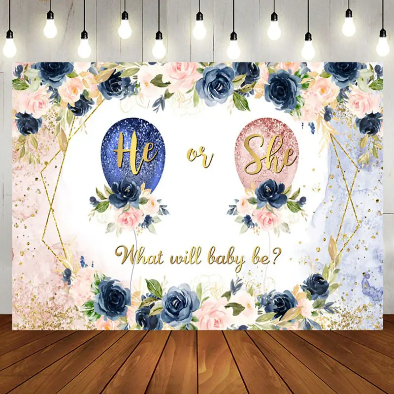 Aperturee Gender Reveal Balloon Soft Pastel Flowers Backdrop
