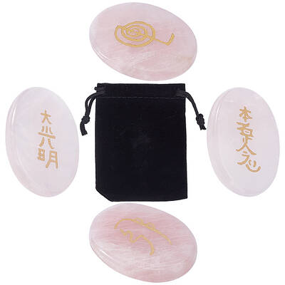 4Pcs Chakras Themed Natural Rose Quartz Cabochons
