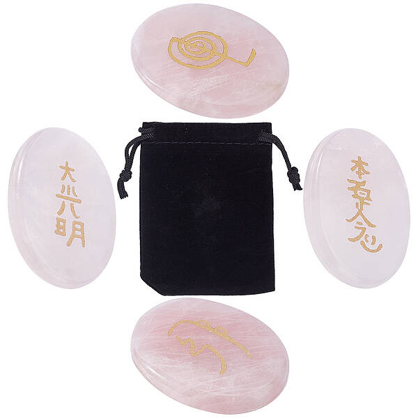 4Pcs Chakras Themed Natural Rose Quartz Cabochons