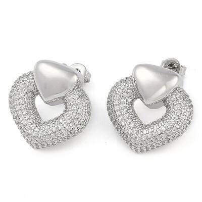 Heart Clear Cubic Zirconia Stud Earrings