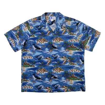 RJC Mens Hawaiian Shirt Blue Crazy Pattern L
